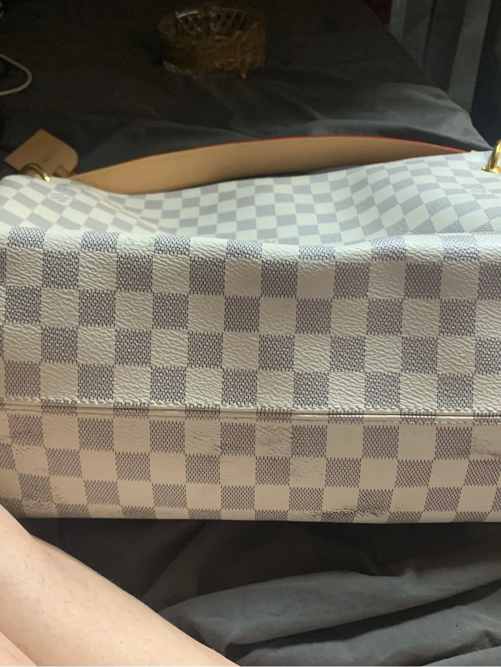 Louis Vuitton Azur Check Tote in White and Light Gray with Tan Trim